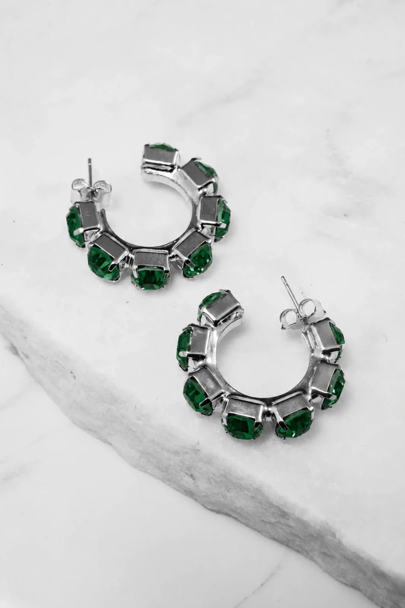 Emerald Crystal Hoop Earrings – Argento - ELLY