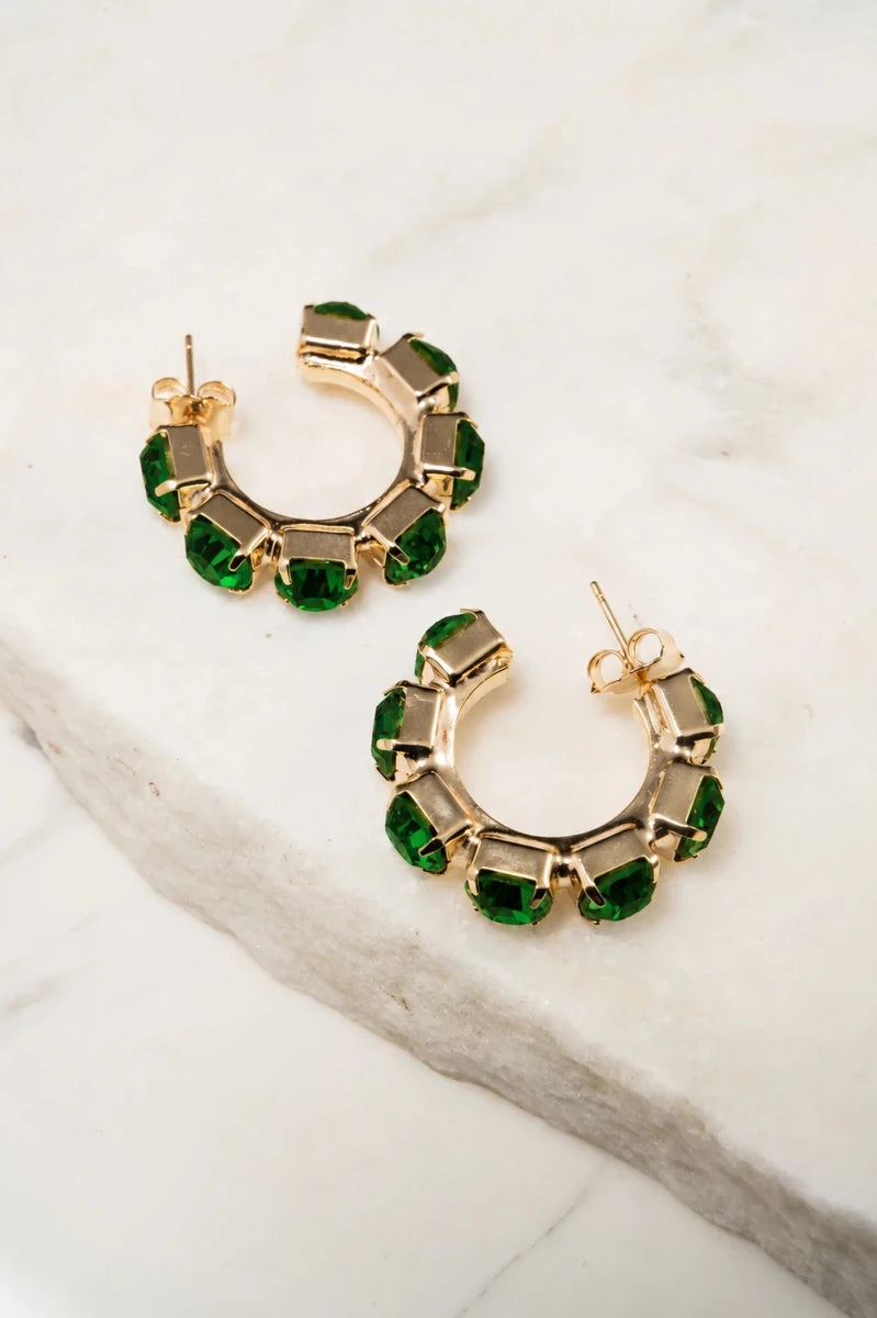 Emerald Royale Crystal Hoop Earrings - ELLY