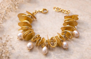 Exquisite Gold Leaf Bracelet Featuring Baroque Pearls - ELLY