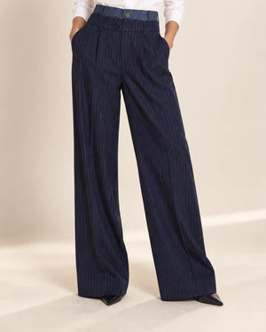 Fiorella Trousers in Gessato Blu - ELLY