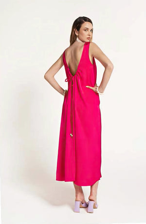 Fucsia Draped Back Maxi Dress - ELLY