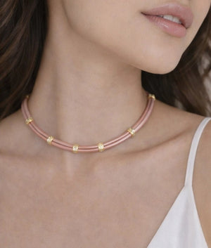 Genuine Leather Choker with 18K Gold - Plated Brass Details - ELLY