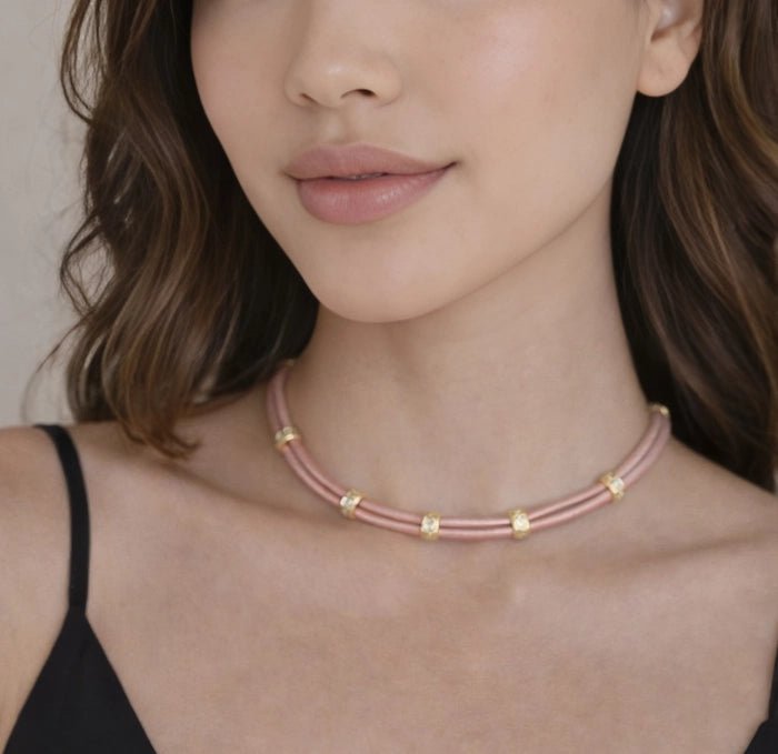 Genuine Leather Choker with 18K Gold - Plated Brass Details - ELLY