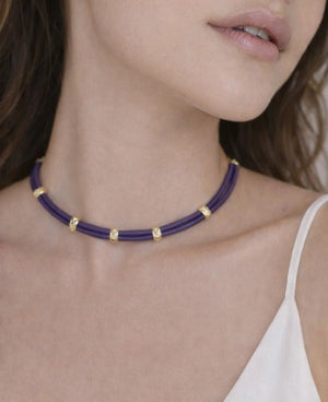 Genuine Leather Choker with 18K Gold - Plated Brass Details – Purple - ELLY