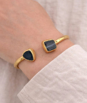 Geometric Agate Open Cuff Bracelet – Gold - ELLY