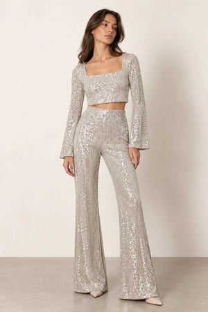 Glamorous Shine Pants - Silver Paillettes - ELLY