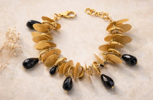 Gold Leaf Statement Bracelet with Preciosa Czech Crystals - ELLY