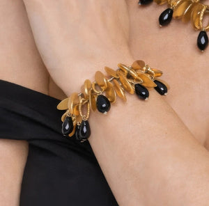 Gold Leaf Statement Bracelet with Preciosa Czech Crystals - ELLY