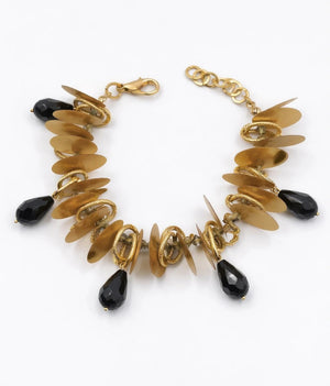 Gold Leaf Statement Bracelet with Preciosa Czech Crystals - ELLY