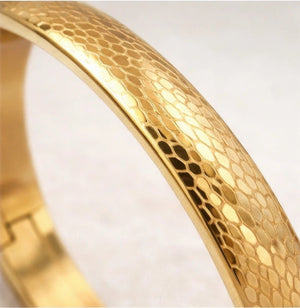Gold Textured Stainless Steel Bangle Bracelet - ELLY