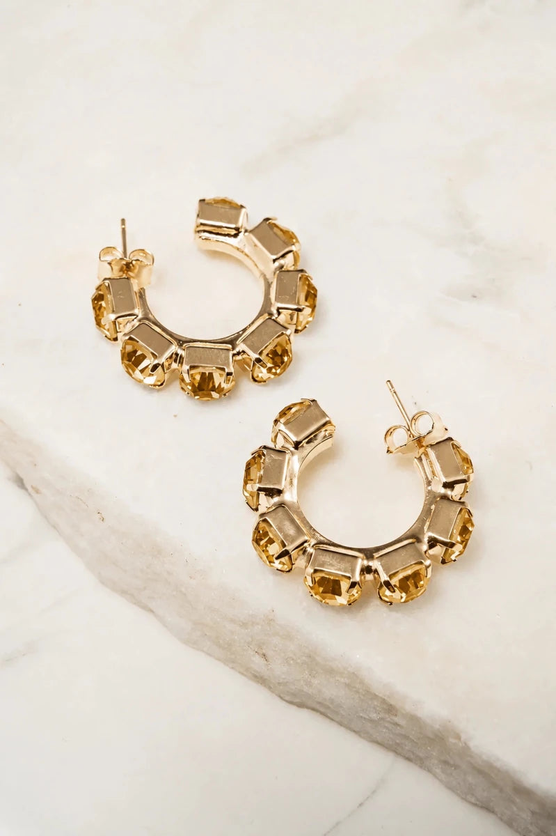 Golden Champagne Royale Crystal Hoop Earrings - ELLY