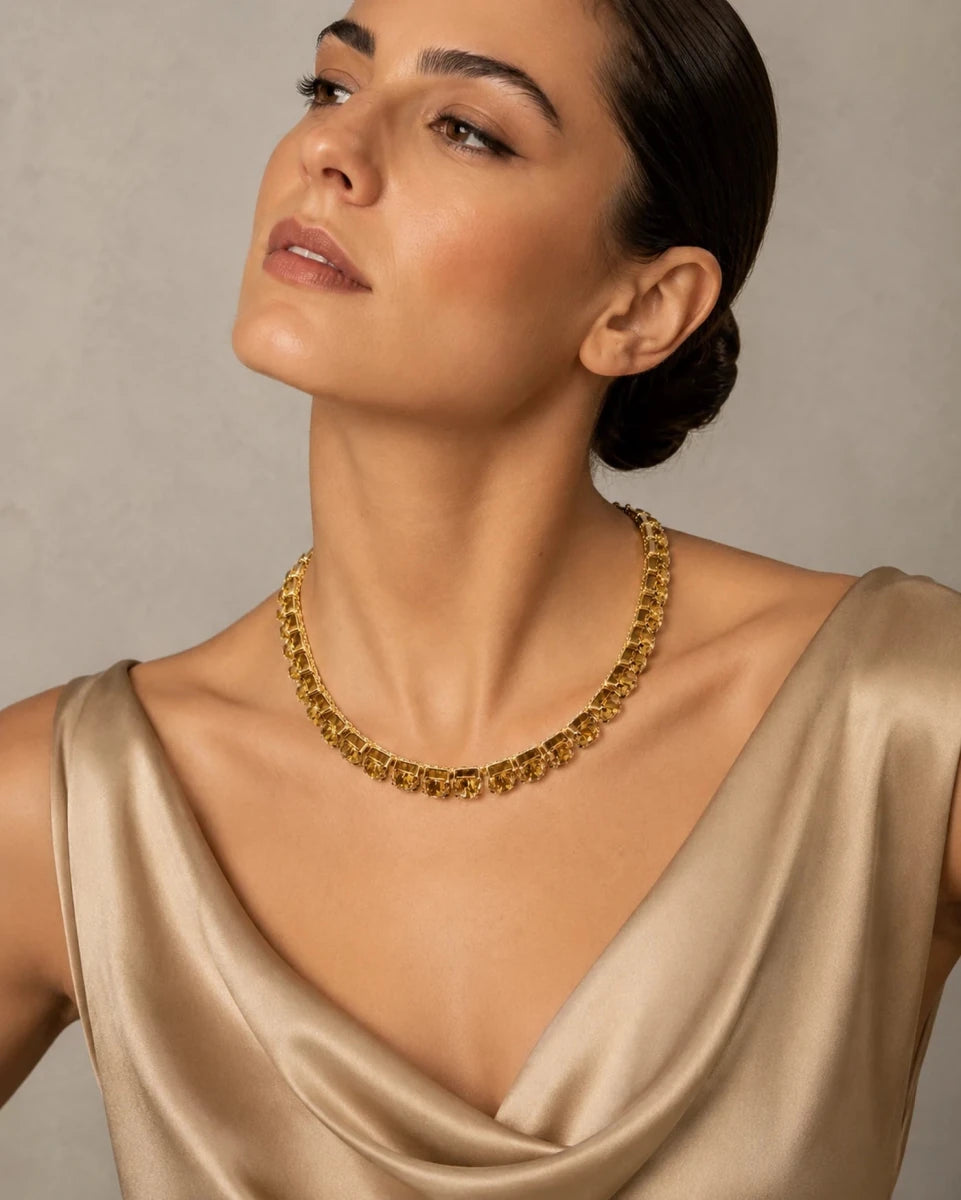 Golden Champagne Royale Tennis Necklace - ELLY