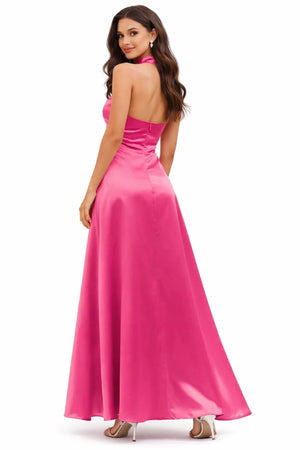 Halter - Neck Satin Midi Dress in Fuchsia – by ELLY - ELLY