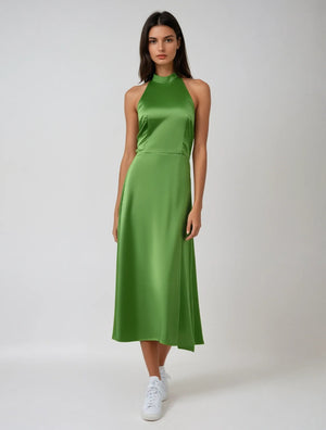 Halter - Neck Satin Midi Dress in Green – by ELLY - ELLY