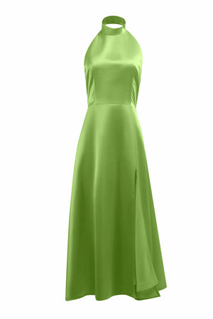 Halter - Neck Satin Midi Dress in Green – by ELLY - ELLY
