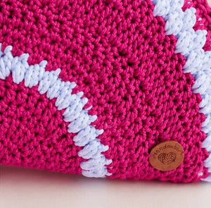 Handmade Fuchsia Crochet Half - Moon Clutch – Pink & White - ELLY