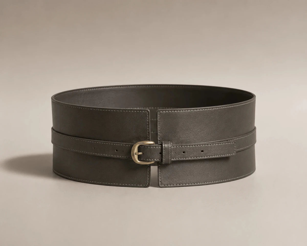 Handmade High Waist Leather Belt - Classic Black - ELLY