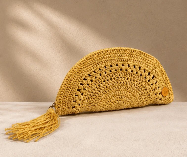 Handmade Soleil Crochet Half - Moon Clutch – Yellow - ELLY