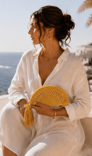 Handmade Soleil Crochet Half - Moon Clutch – Yellow - ELLY