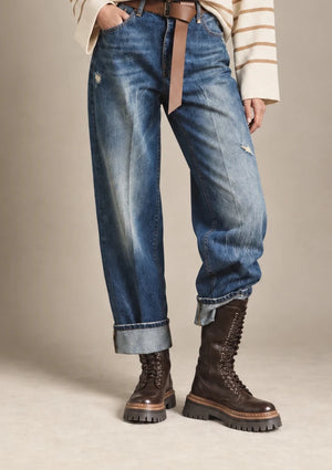 Harper Denim Relaxed Jeans in Denim, closer product view emphasizing the jeans