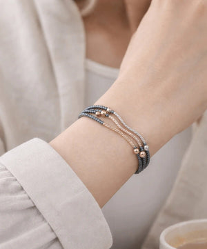 Hematite beads bracelet featuring rhodium - coated metal in three elegant colors - ELLY