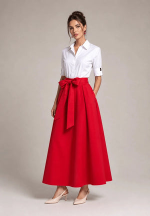 High - Waisted Cotton Sash Skirt - ELLY