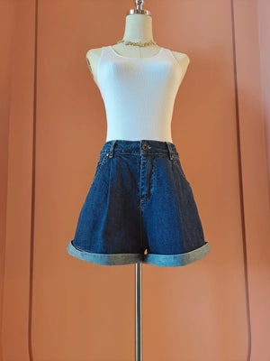 High - waisted rolled - hem shorts – Denim Blu - ELLY