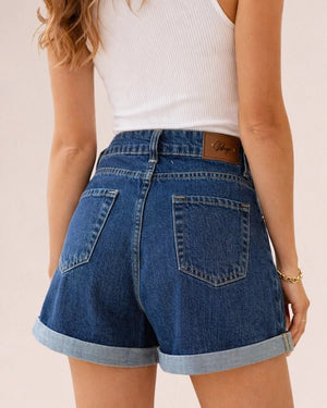 High - waisted rolled - hem shorts – Denim Blu - ELLY