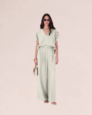 High - waisted wide - leg trousers – Light Sage - ELLY