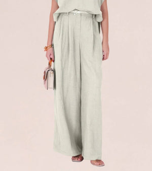 High - waisted wide - leg trousers – Light Sage - ELLY