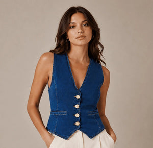 Italian-Made Denim Gilet - Effortlessly Chic - ELLY
