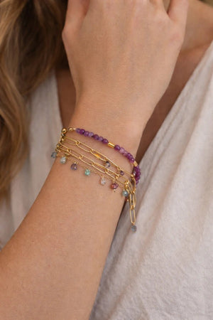 Jade Stone Layered Bracelet with Zircon Charms - ELLY