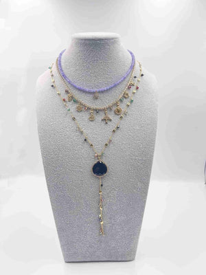 Jade stone pendant with zircon ornament and 18 karat gold plated chain - ELLY