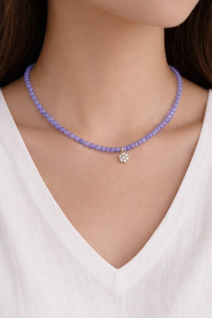 Lavender Jade Beaded Necklace with Zircon Charm - ELLY