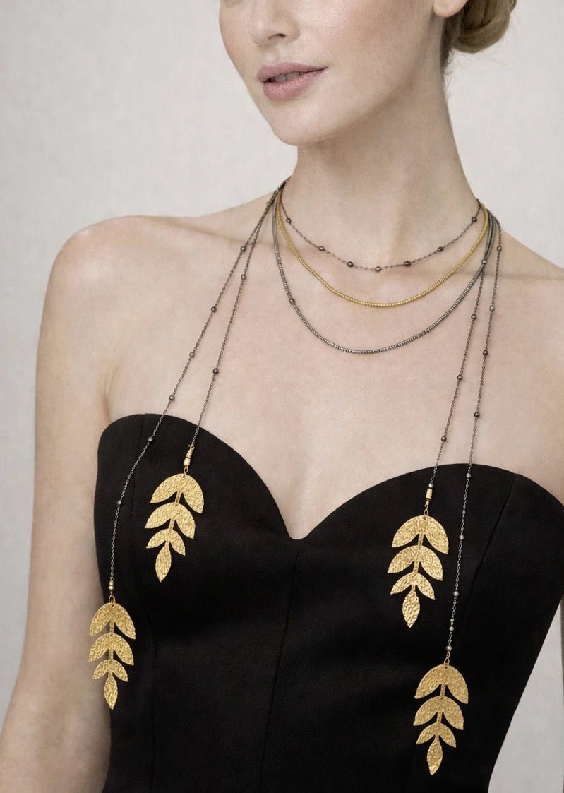 Leaf Pendant Layered Necklace – Black Rhodium & Gold - ELLY