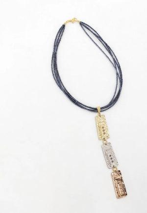 Leather necklace featuring zamak metal and rhodium plating in gold, rose gold, and silver. - ELLY