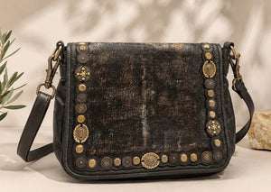 Leather Studded Crossbody Bag - ELLY