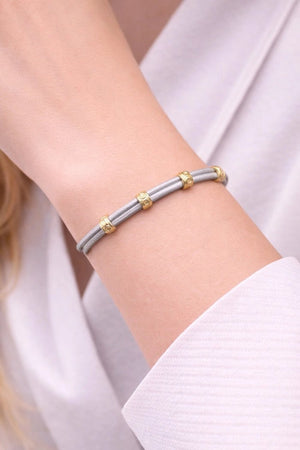 Light Grey Leather & Gold Accent Bracelet - ELLY