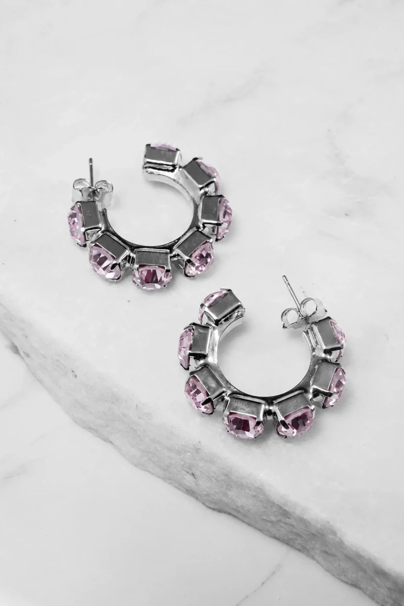 Light Rosa Crystal Hoop Earrings – Argento - ELLY