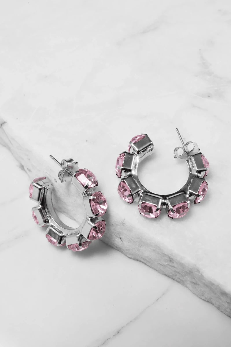 Light Rosa Crystal Hoop Earrings – Argento - ELLY