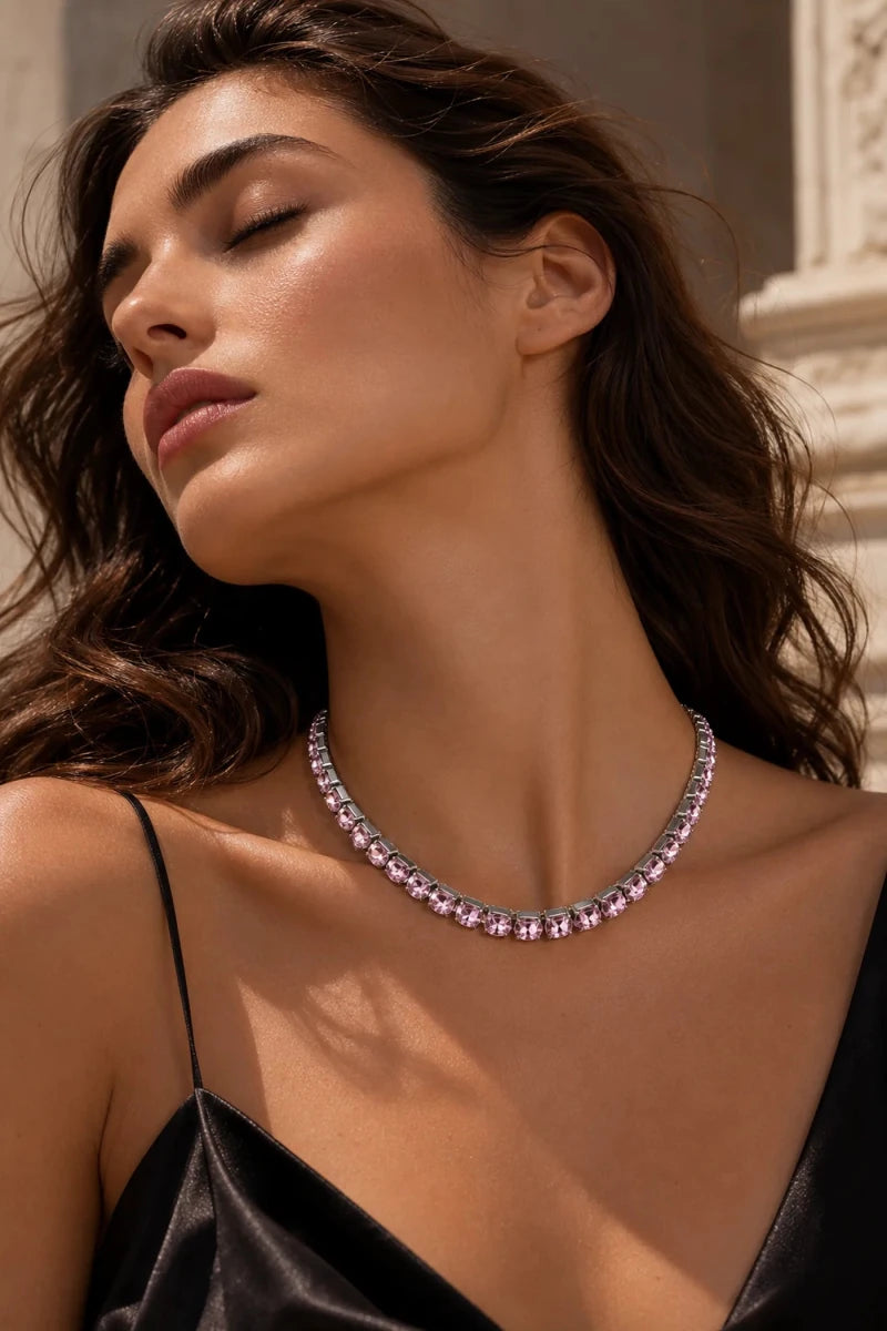 Light Rosa Crystal Necklace – Argento - ELLY