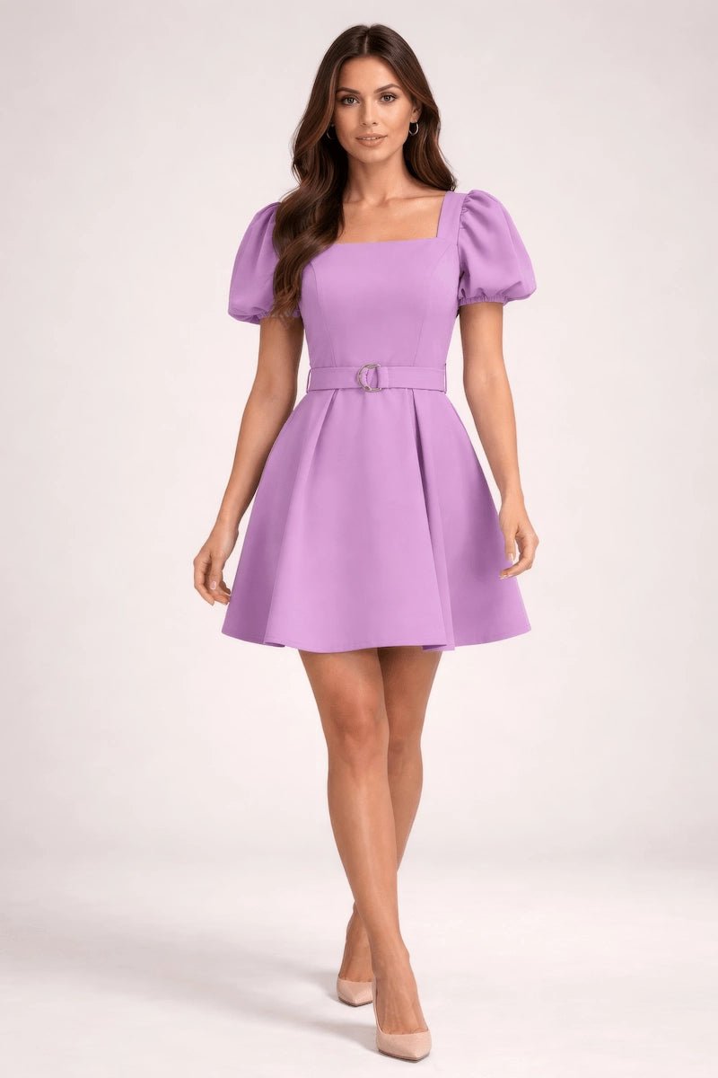 Lilac Puff-Sleeve Mini Dress