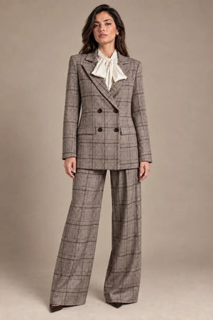 Loredana Panna Bow-Neck Shirt in Panna, full-length view on model showing the upper garment silhouette