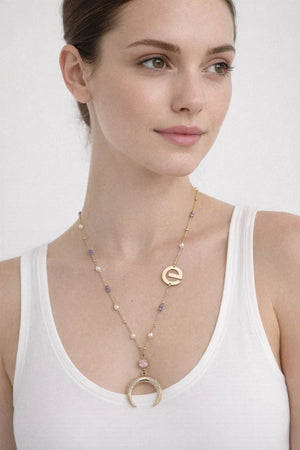Luna Pearl & Crystal Double Chain Necklace - ELLY