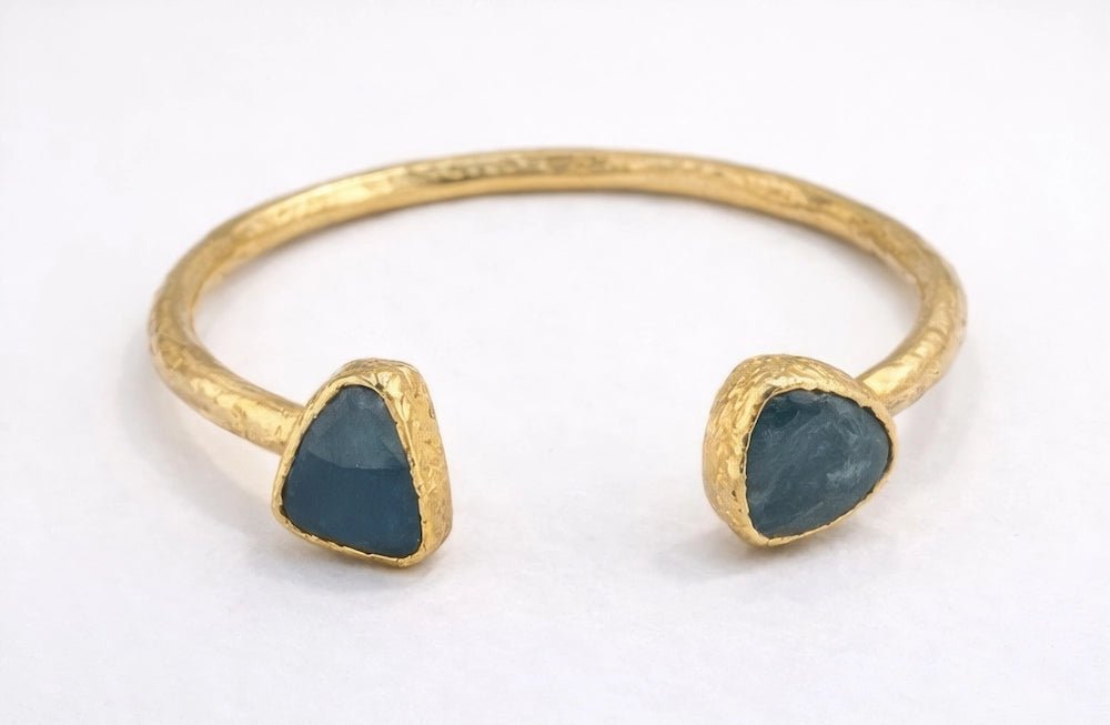 Midnight Agate Open Cuff Bracelet – Gold - ELLY