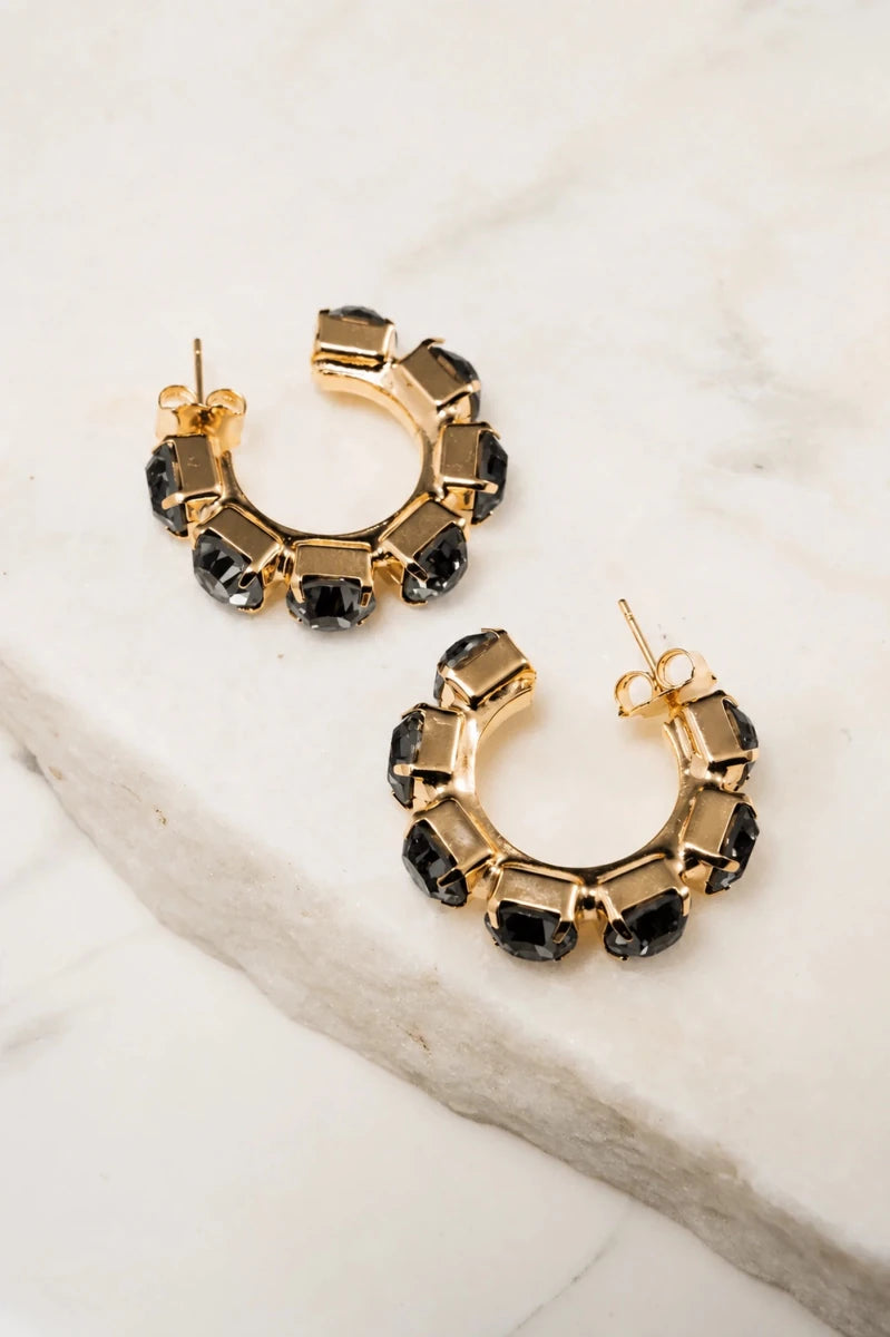 Midnight Noir Crystal Hoop Earrings - ELLY