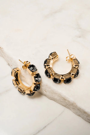 Midnight Noir Crystal Hoop Earrings - ELLY