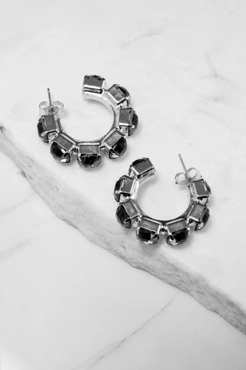 Midnight Noir Crystal Hoop Earrings – Argento - ELLY