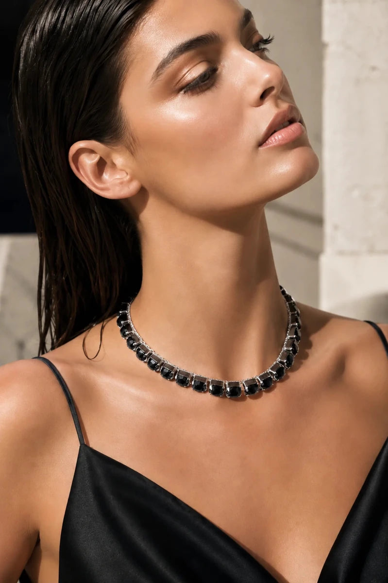 Midnight Noir Tennis Necklace - Argento - ELLY