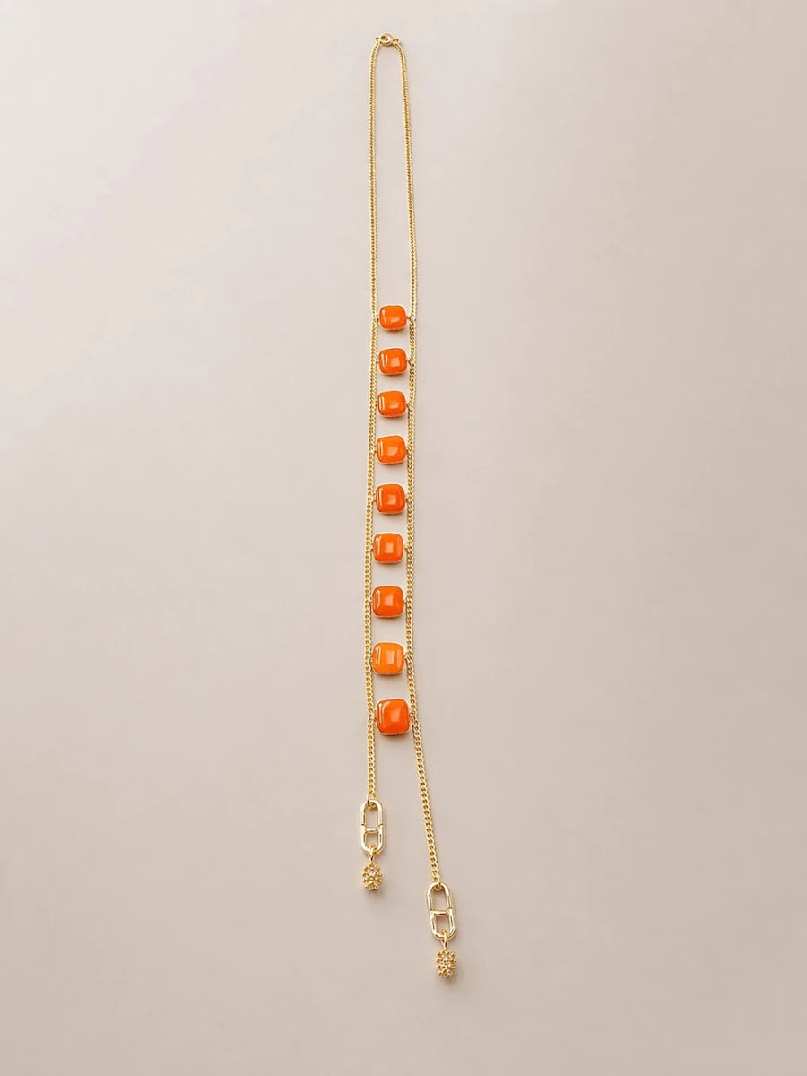 Orange Jade Double Chain Necklace - ELLY
